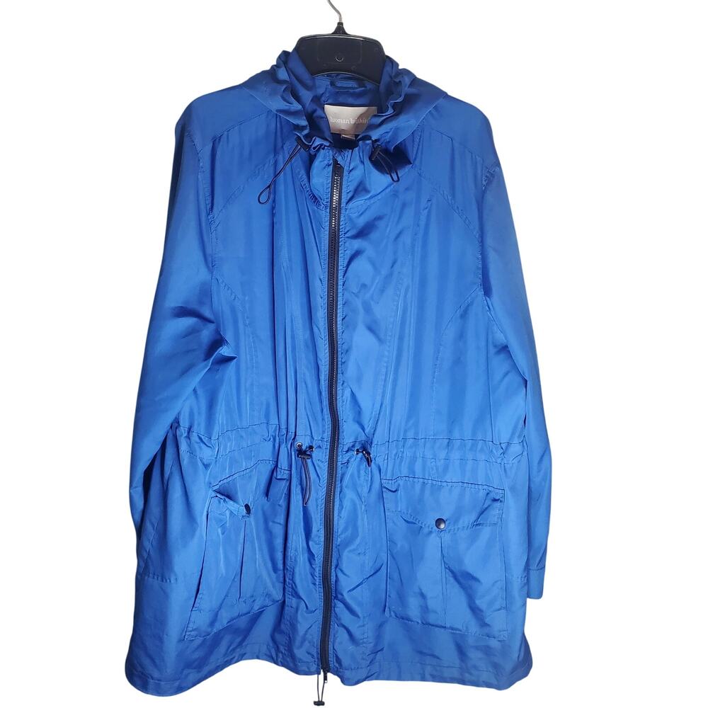 Woman Within Rain Jacket Women's 22W Plus Blue Hooded Lightweight Parka FLAWS